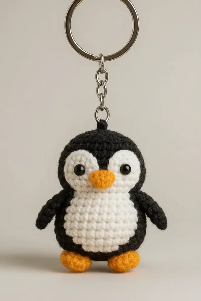 Amigurumi Penguen Anahtarlık – El Yapımı Örgü Sevimli Penguen (5x8 cm)