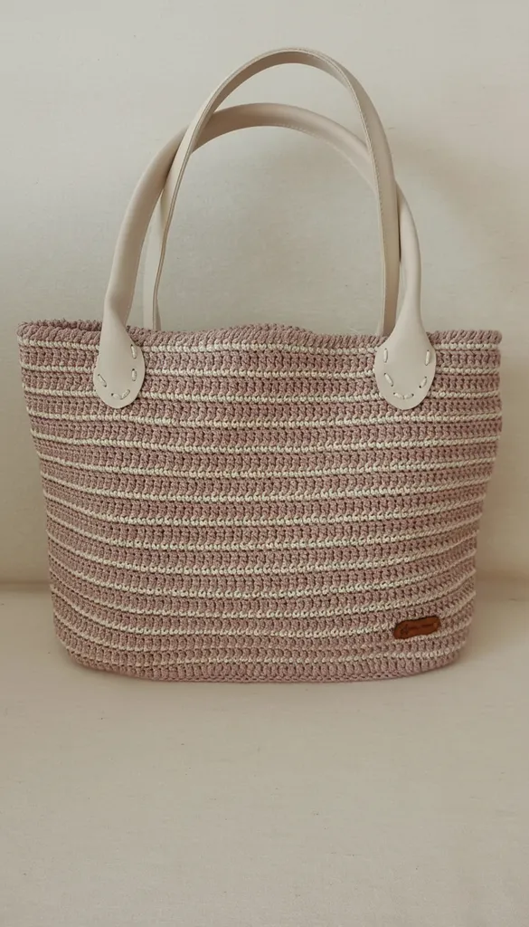 Pudra ve Krem Tonlarında Örme Omuz Çantası - El Emeği