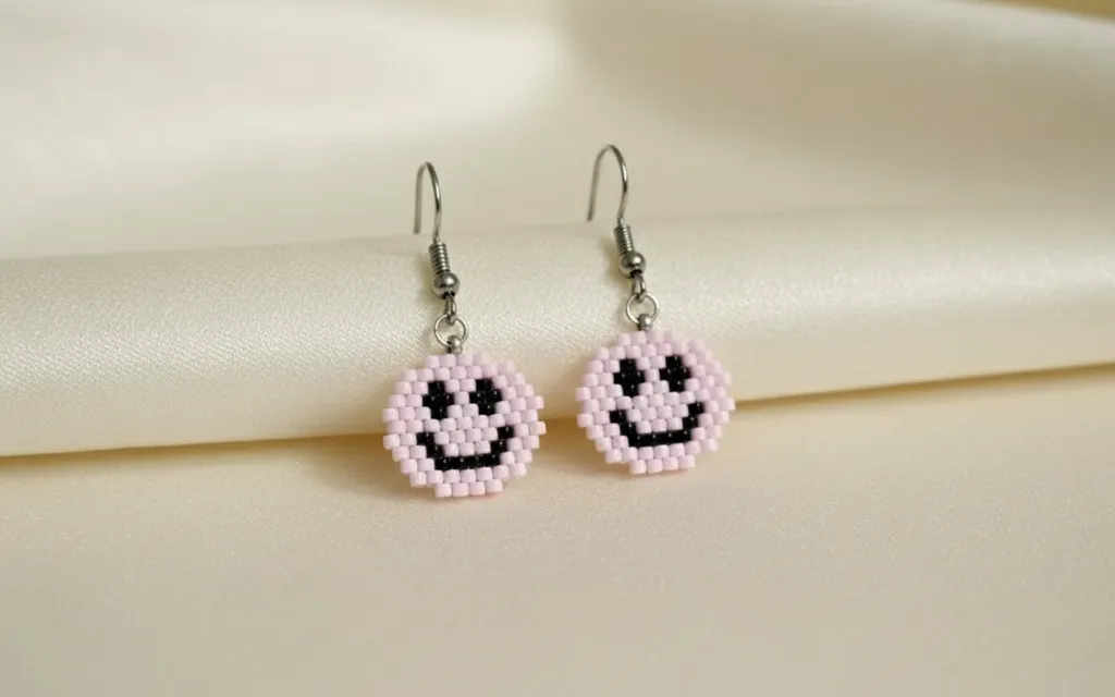 Pembe Miyuki Boncuk Gülen Yüz Küpe - El Sanatıyla Tasarlanmış