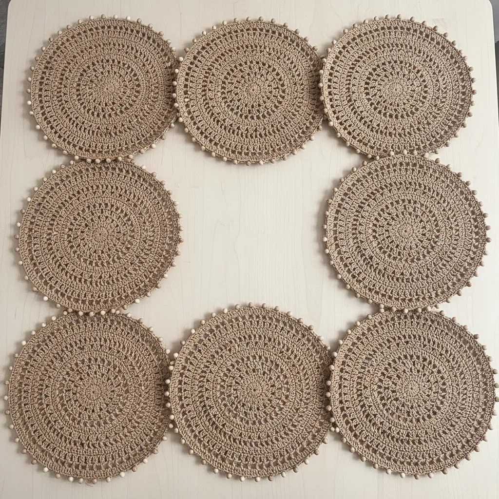 Kâğıt İpten El Örgüsü Boncuklu Supla Takımı - 32 cm (6 Adet)