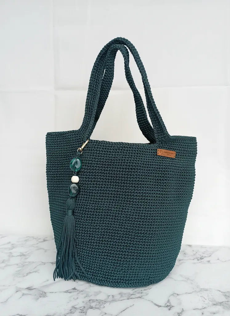 Yeşil Örgü Omuz Çantası - Boncuk Detaylı JESS ÇANTA