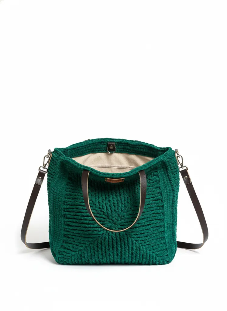 Zümrüt Yeşil Örgü Süet Çanta - Çapraz ve Kol Askılı, Astarlı