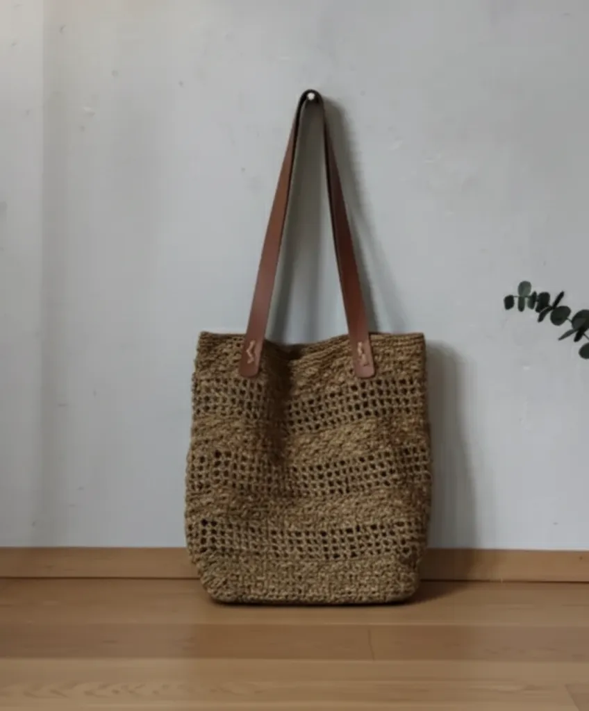 Kahverengi Makrome İpliği Örgü Omuz Çantası - Salaş Model - El Örgüsü