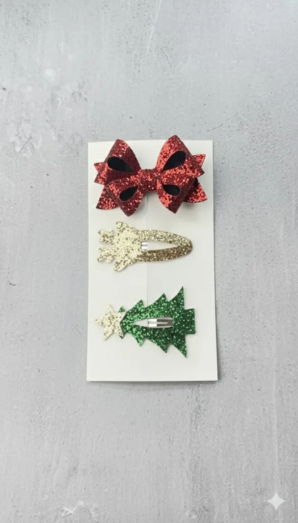 Simli Yeni Yıl Temalı Toka Seti - Fiyonk, Geyik ve Çam Ağacı