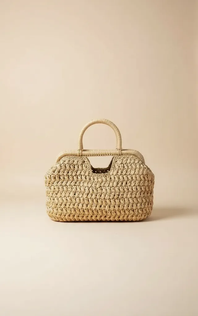 Rafya Örgü Mango Çanta - Hasır Rengi, El Yapımı Şık Tasarım