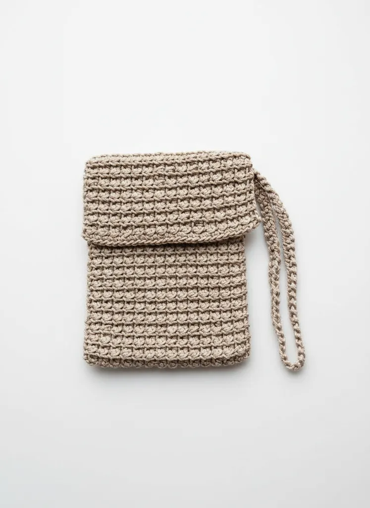 Makrome Clutch Çanta - El Örgüsü Krem Rengi Telefon Cüzdanı