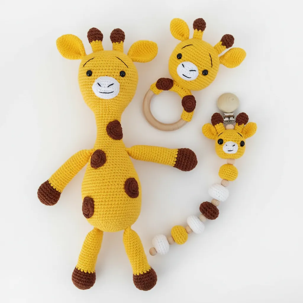 Sarı Zürafa Bebek Oyun Seti - El Örgüsü Amigurumi Oyuncak