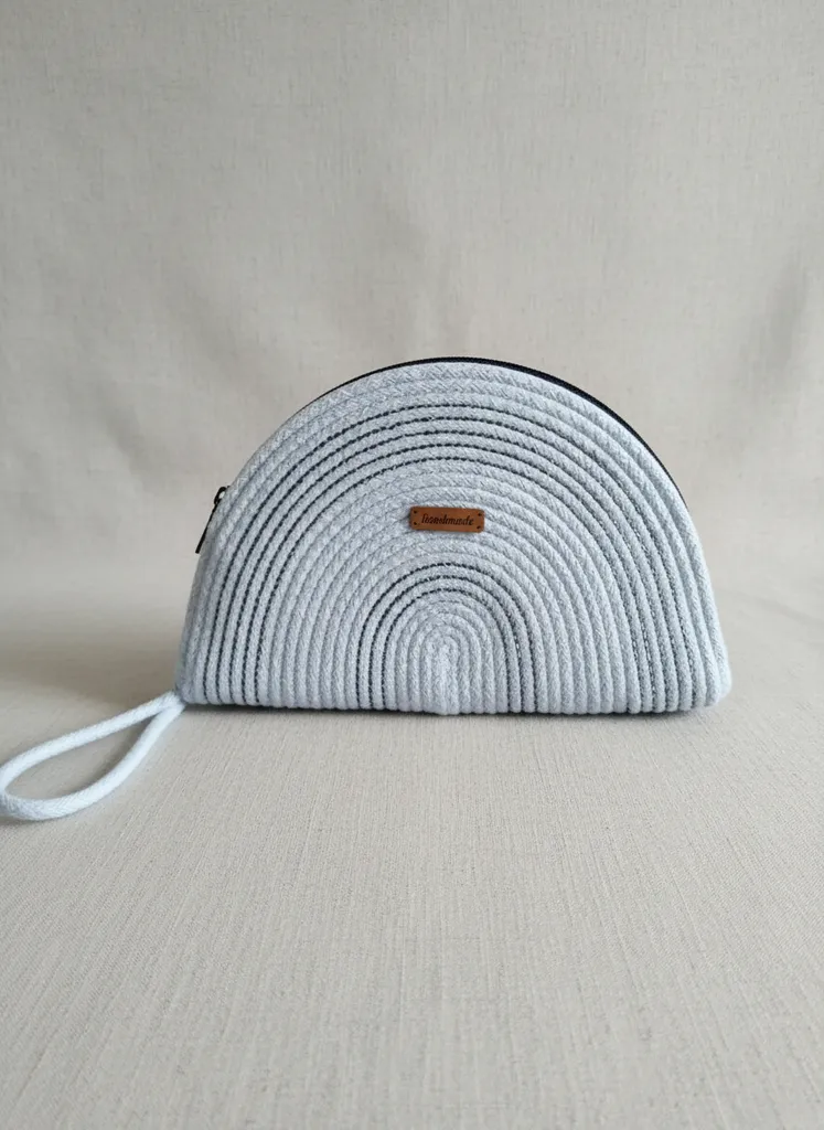 Buz Mavisi Pamuk Kordon İp Clutch Çanta - El Yapımı