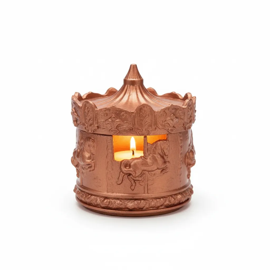 Copper Colored Carousel Ferris Wheel Motif Decorative Figurine Candlestick