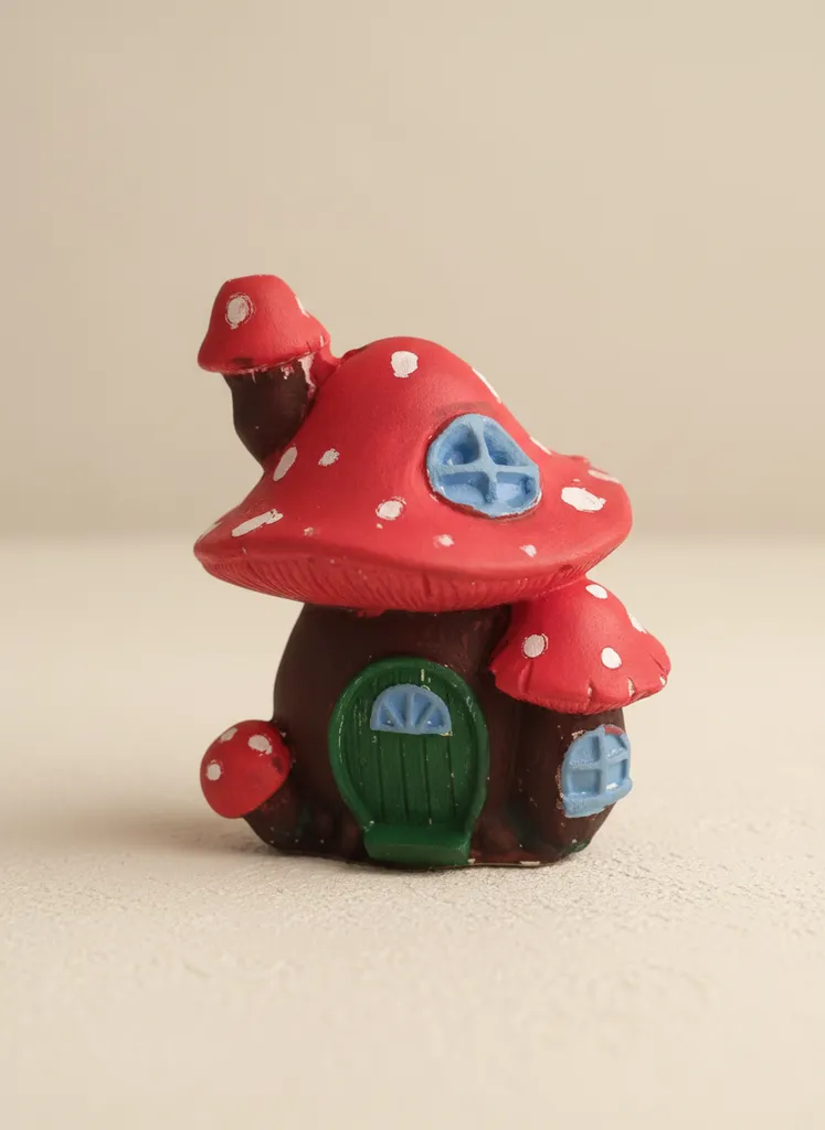 Kırmızı Puantiyeli Dekoratif Mantar Ev Biblo - El Yapımı Hediyelik