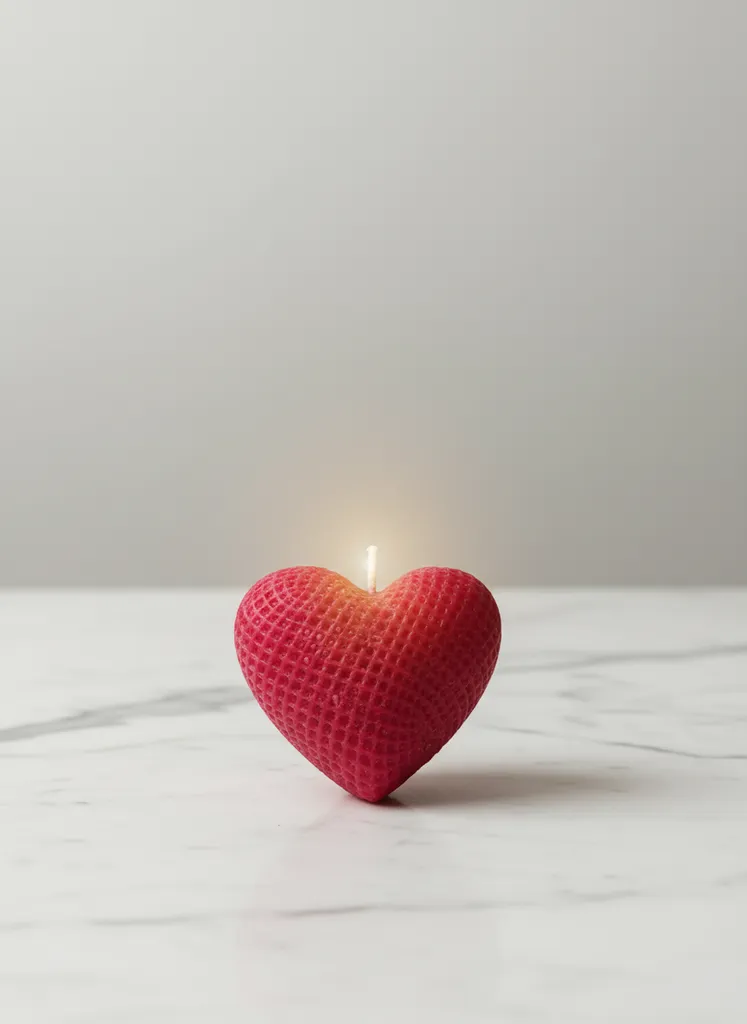 El Yapımı Petek Desenli Dekoratif Kırmızı Kalpli Mum - Sevgiliye Hediye