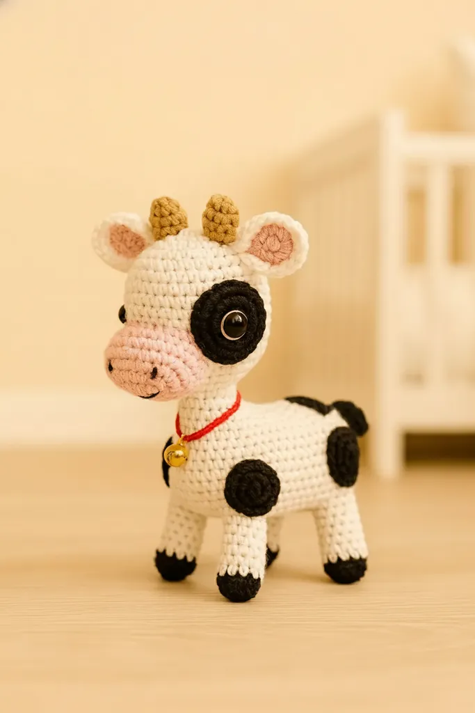 Sevimli İnek Buzağı Amigurumi – 15 cm El Yapımı Oyuncak