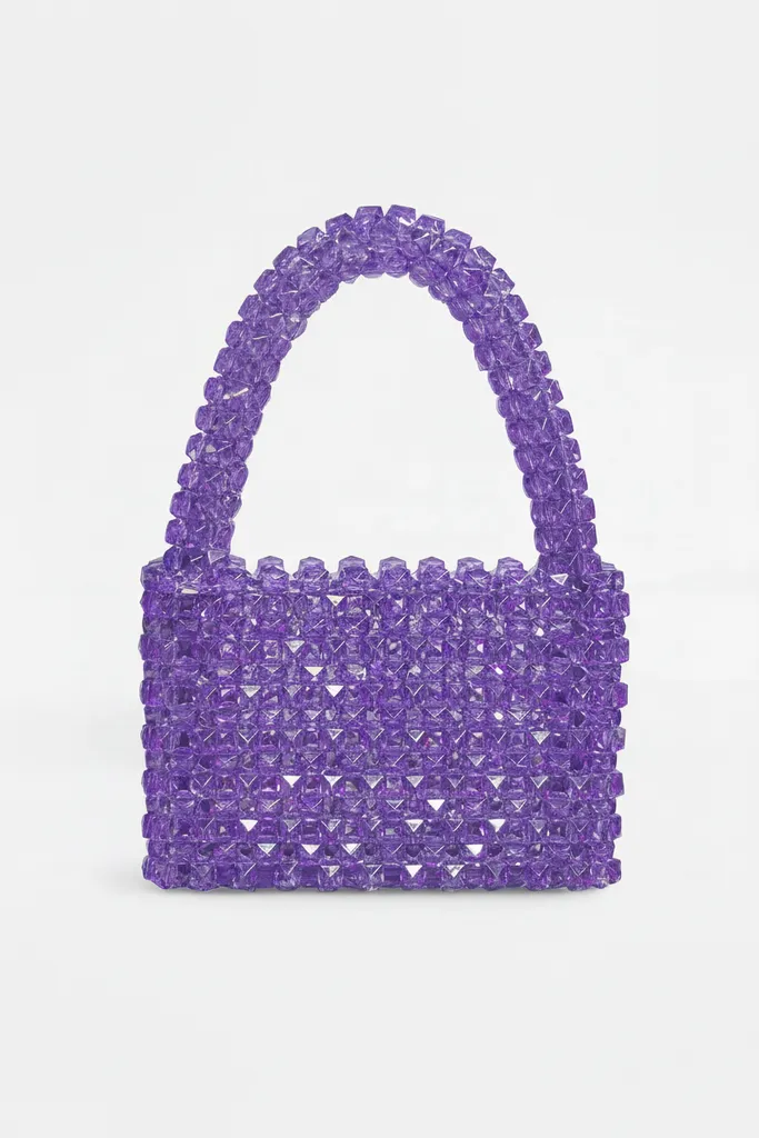 El Yapımı Mor Kristal Boncuklu Çanta - Özel Tasarım Şık Abiye Çanta
