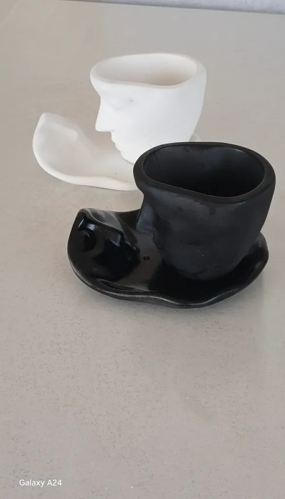 Taraftar İkili Fincan Takımı Siyah Beyaz El Yapımı Kahve Fincanı Seti