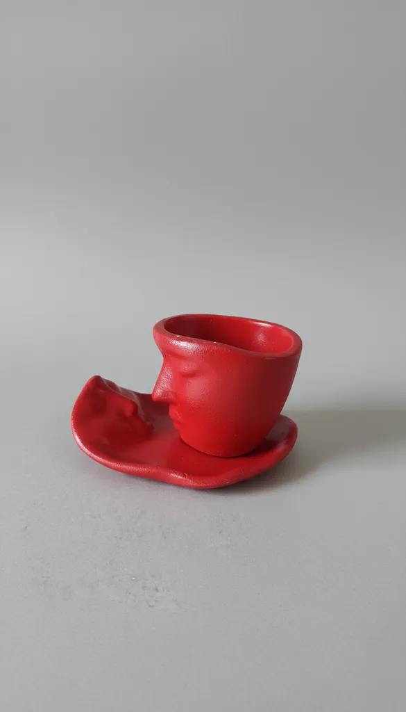 Dekoratif Tekli Kırmızı Fincan El Yapımı Yüz Detaylı Kahve Fincanı