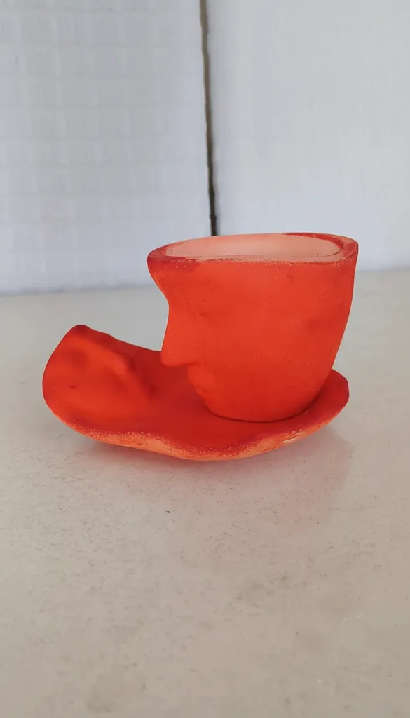 Dekoratif Tekli Turuncu Fincan El Yapımı Yüz Detaylı Kahve Fincanı