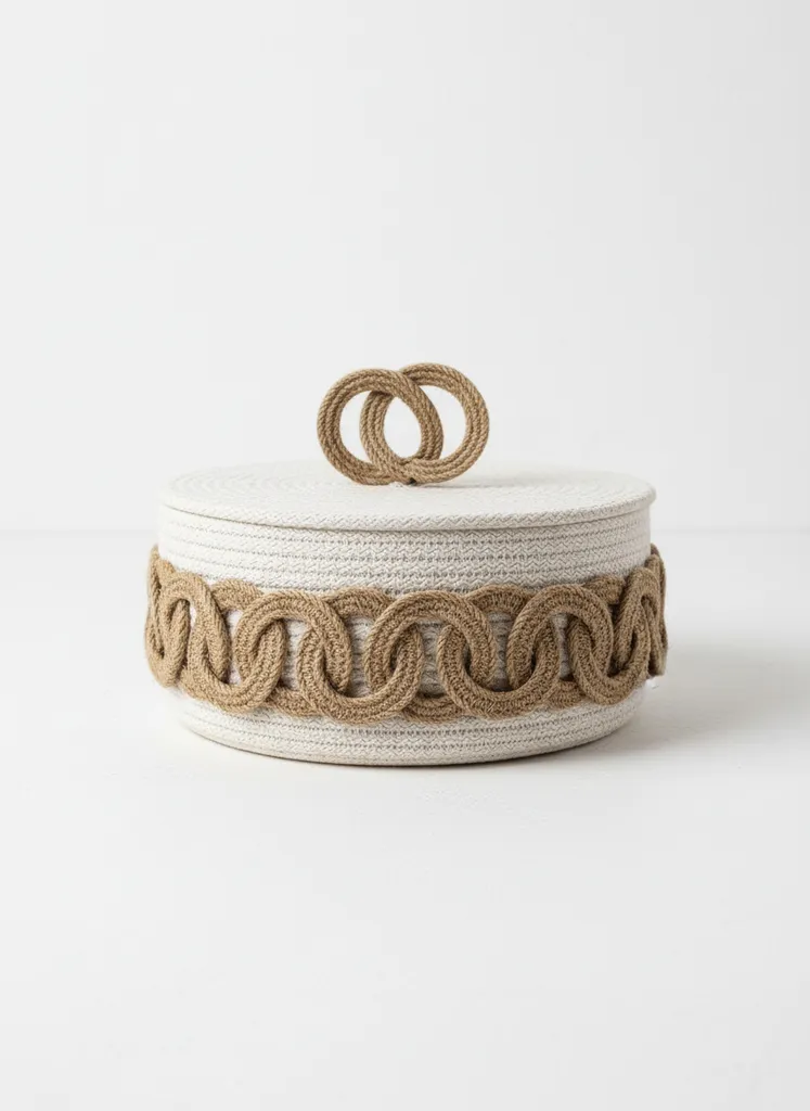 El Yapımı Pamuk Kordon ve Jüt Halkalı Dekoratif Sepet – Yıkanabilir, Özel Ölçü ve Renk Seçenekli