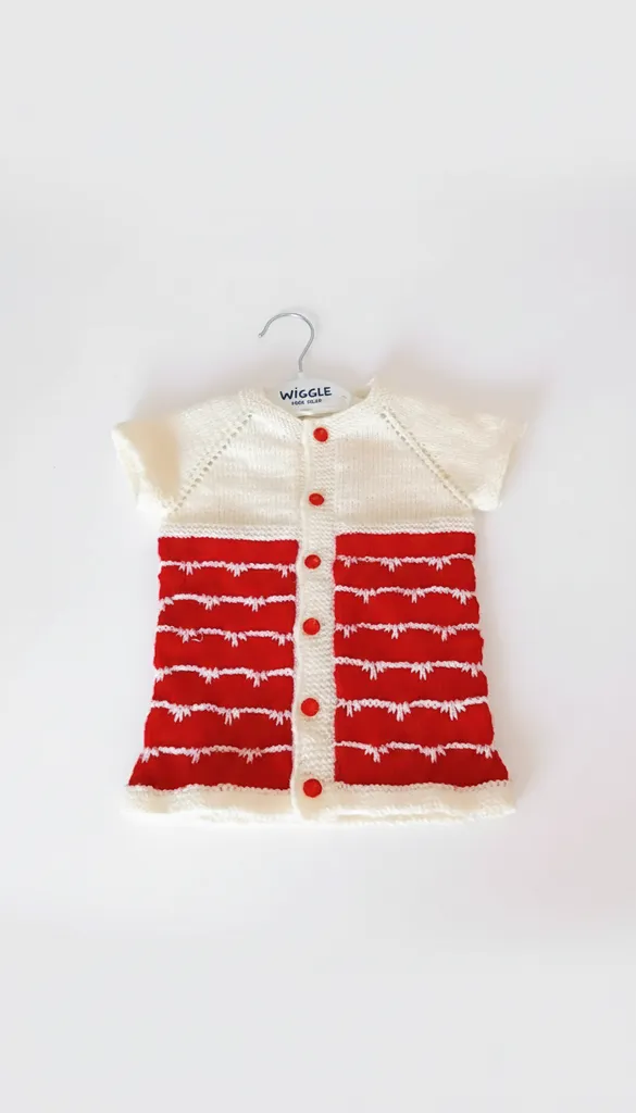 Örgü Bebek Yeleği - Kırmızı ve Krem Rengi, 0-6 Aylık - El Emeği