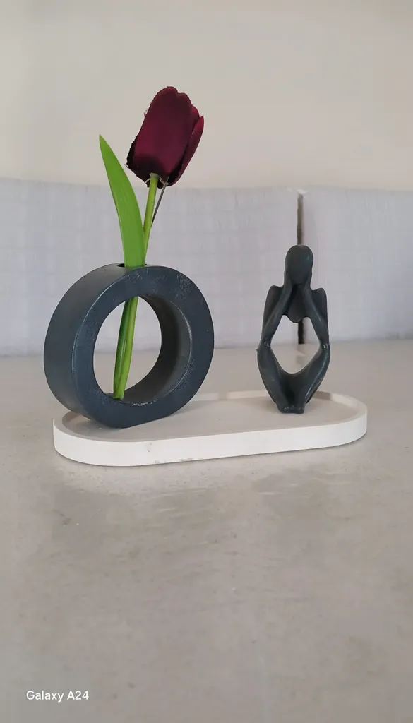 El Yapımı Antrasit-Beyaz Dekoratif Obje Seti - Modern Heykel ve Vazo