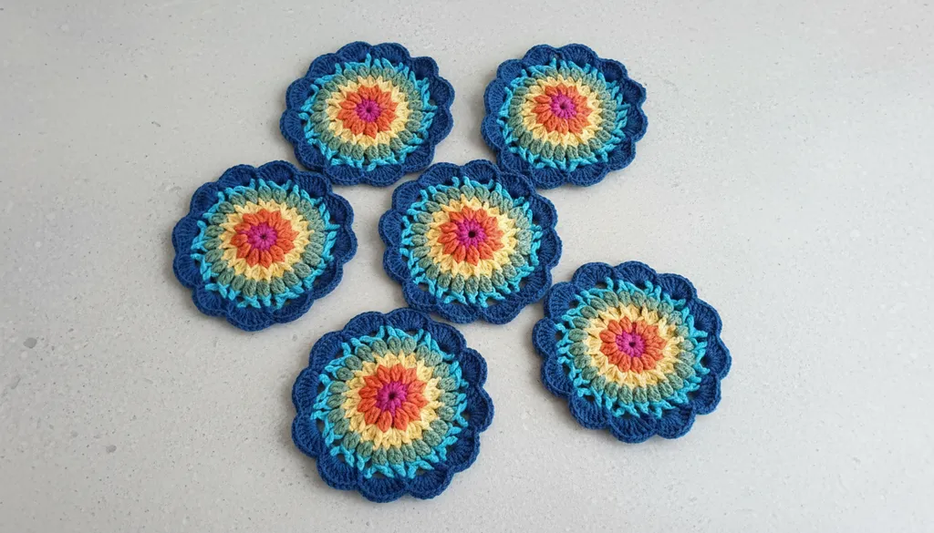 El Örgüsü Mandala Desenli 6'lı Mavi Renkli Bardak Altlığı Seti