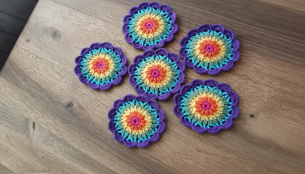 6'lı El Örgüsü Renkli Mandala Bardak Altlığı Seti | Bohem Dekoratif Mandala