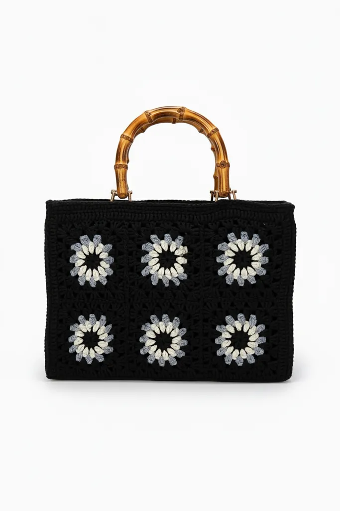 Bambu Saplı Astarlı Tasarım Çanta – 30x20 cm, Taban 10 cm