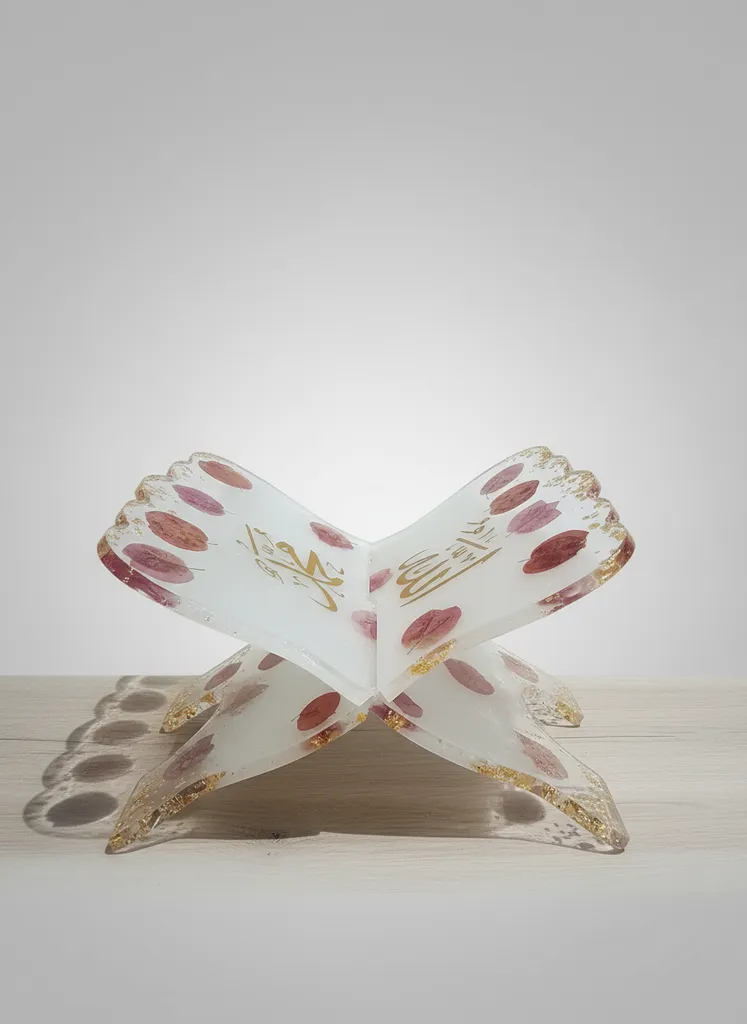 El Yapımı Epoksi Rahle - Büyük Boy, Kurutulmuş Çiçekli, Dekoratif Kitap Okuma Standı (39x29 cm)