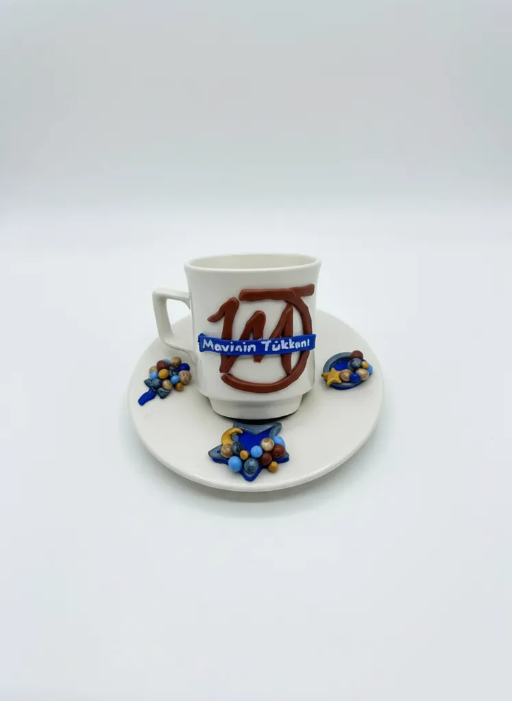 Kişiye Özel El Yapımı Deniz Temalı Seramik Fincan ve Tabak Seti