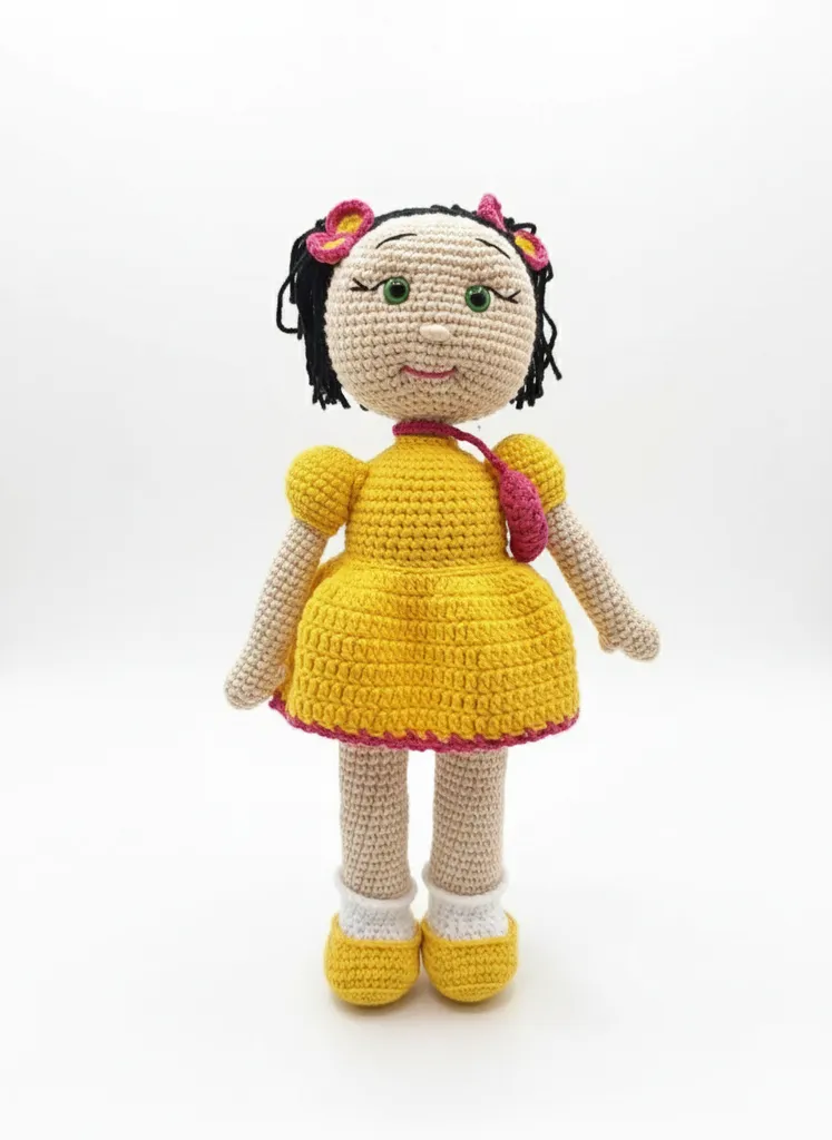 Sarı Elbise Detaylı El Yapımı Amigurumi Bebek - Ömürlük Eskimez