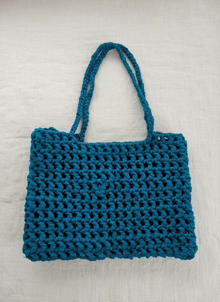 Penye İpinden El Yapımı File Tote Çanta