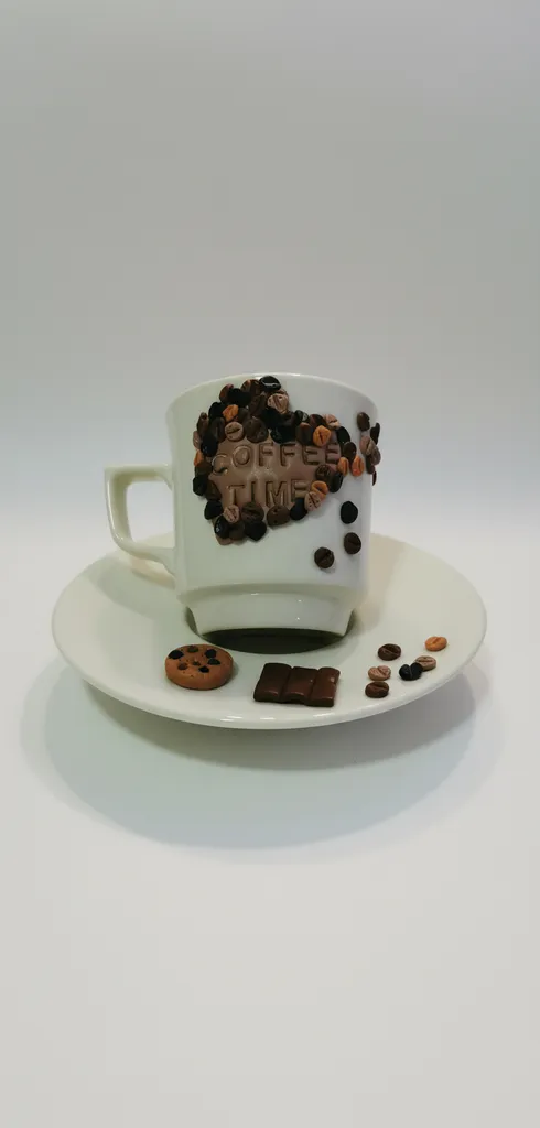 El Yapımı Polimer Kil Kahve Çekirdeği Temalı Kahve Fincanı