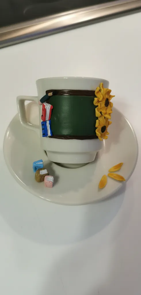 El Yapımı Polimer Kil Öğretmenler Günü Papatya Temalı Kahve Fincanı