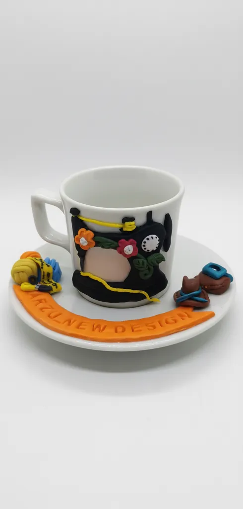 El Yapımı Polimer Kil Dikiş Makinesi Temalı Kahve Fincanı