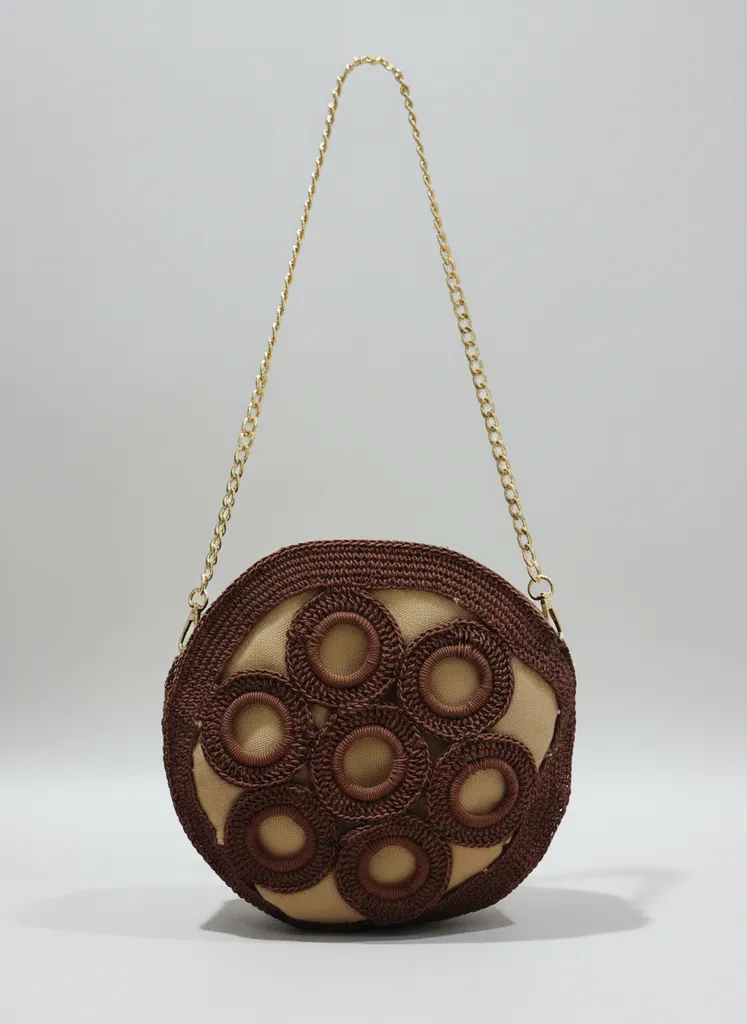 Zincir Detaylı El Örgüsü Yuvarlak Çanta