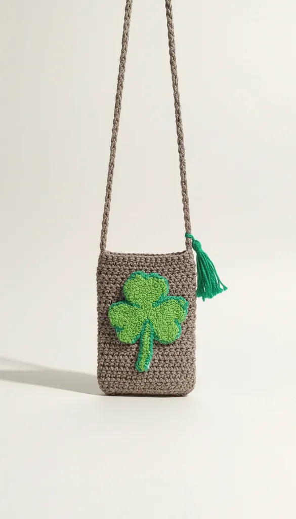 El Örgüsü Punch İşlemeli Yonca Desenli Mini Çanta