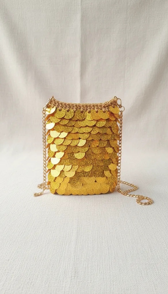 El Örgüsü Pullu Mini Çanta El Emeği