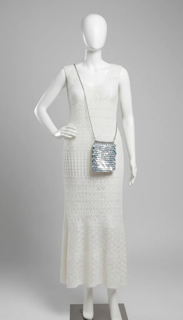 El Örgüsü Gümüş Pullu Mini Çanta El Emeği