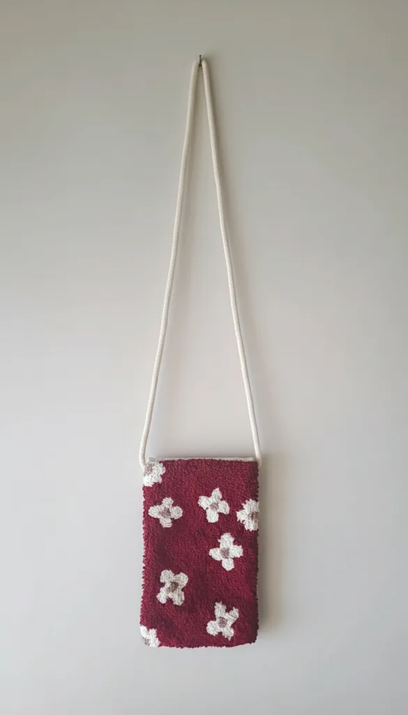 El Yapımı Çiçek Desenli Punch Nakışlı Telefon Çantası