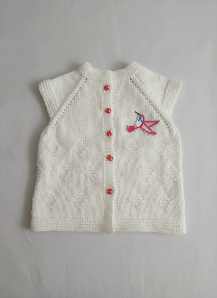 Nakışlı Bebek Yeleği - Beyaz, El Örgüsü, Dört Mevsim, 0-12 Ay