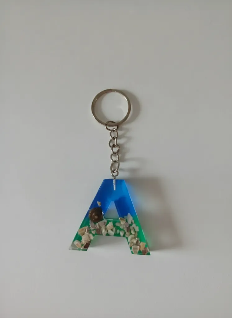 El Yapımı "A" Harfi Epoksi Anahtarlık / Çanta Süsü - Deniz Temalı