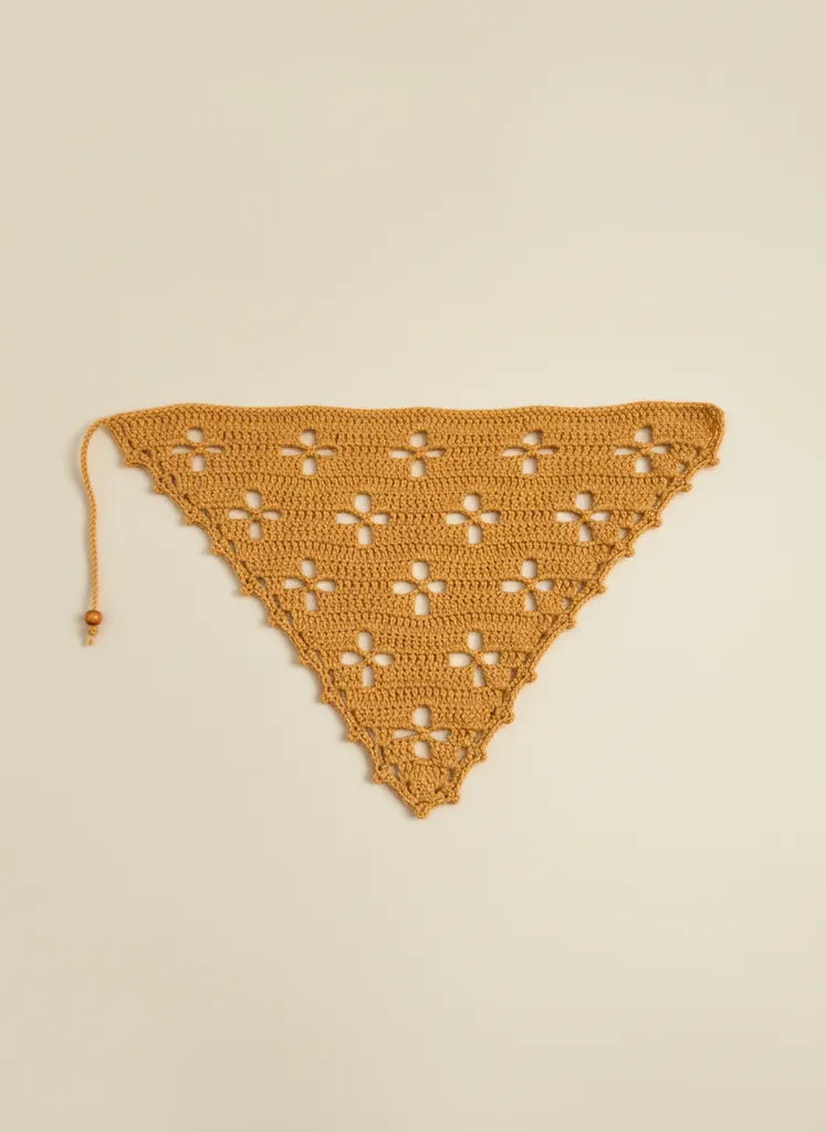 El Örgüsü Hardal Rengi Bandana Saç Aksesuarı - Triko Örgü Bandana