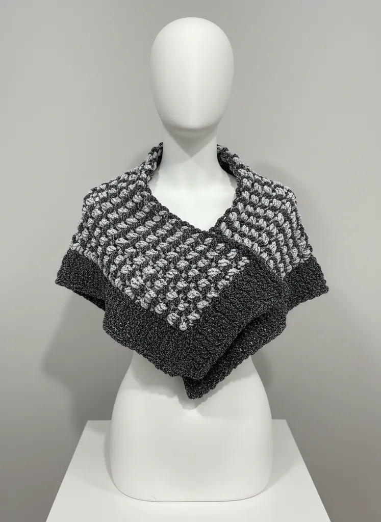 El Örgüsü Siyah Beyaz Desenli Mevsimlik Şal - Yumuşak ve Sıcak Tutan