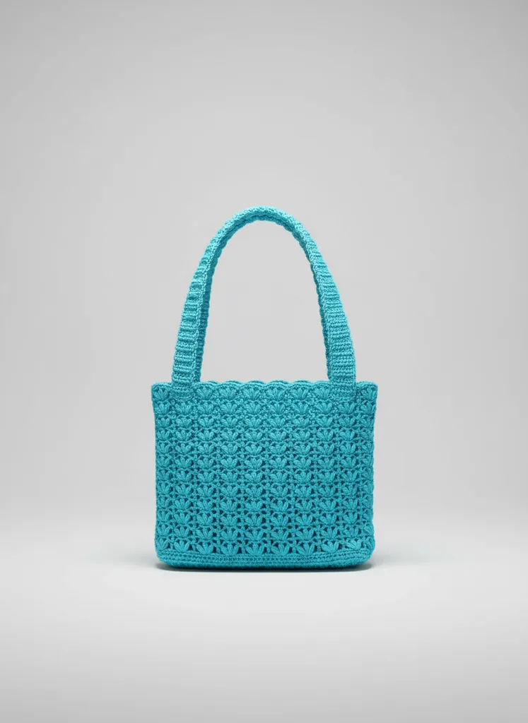 El Örgüsü Mavi Kağıt İpten Omuz Çantası - Şık ve Hafif Plaj Çantası