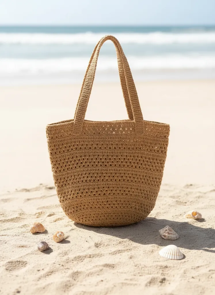 El Örmesi Büyük Boy Kağıt İpli Plaj Çantası - Hasır Görünümlü Yazlık Çanta
