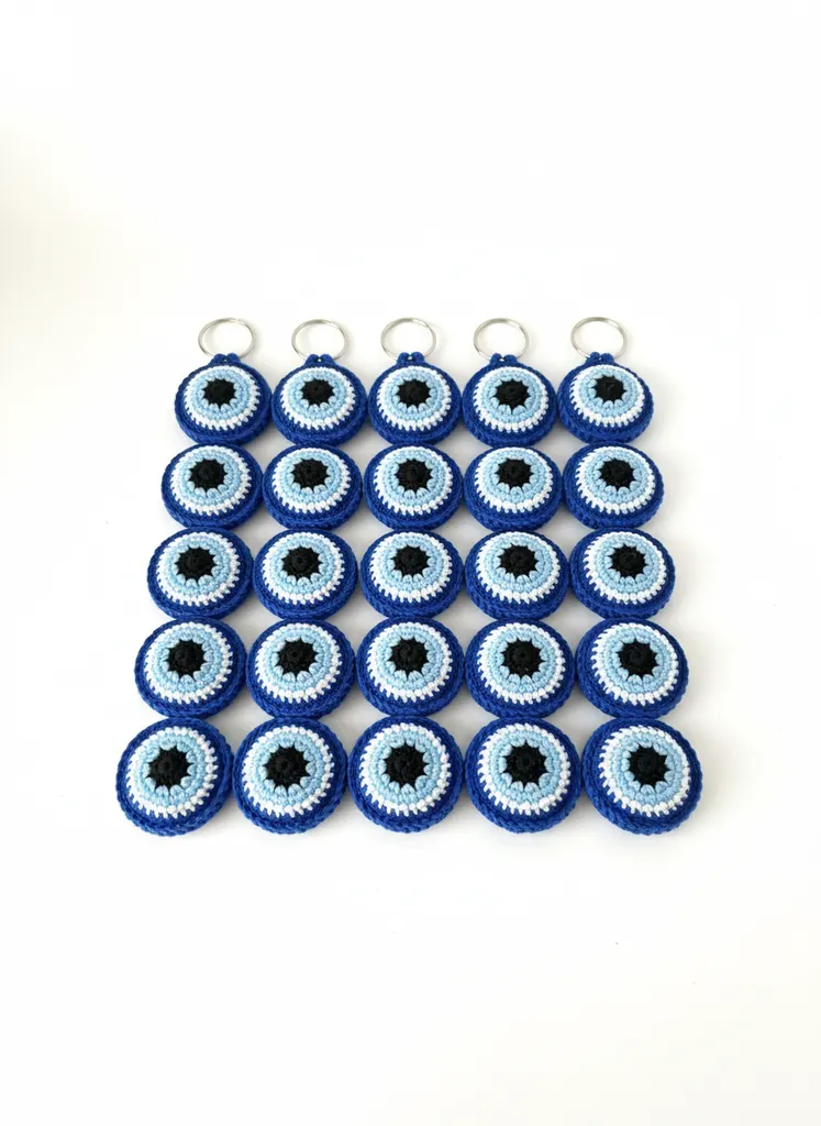 El Yapımı 25'li Amigurumi Mavi Nazar Boncuğu Anahtarlık Seti