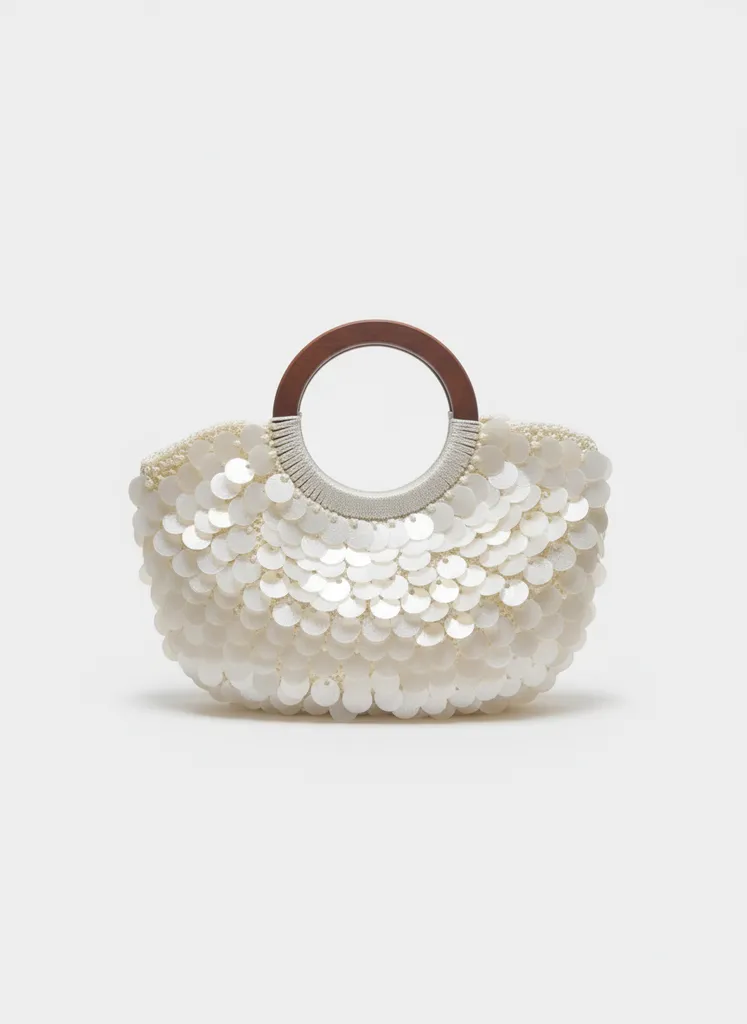 El Yapımı Sedef Görünümlü Pullu Çanta - Ahşap Saplı Şık Tasarım