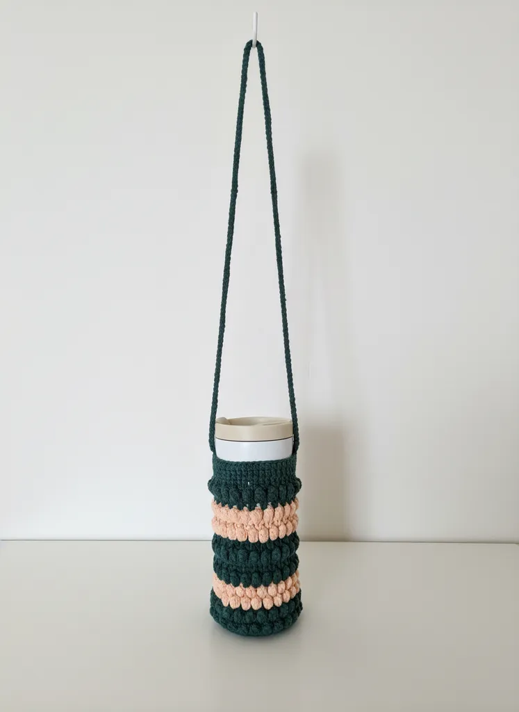 Yeşil ve Somon Örgü Su Şişesi Taşıma Kılıfı - Termos ve Bardak Koruyucu