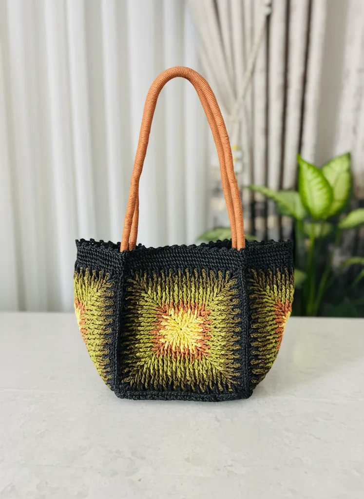 Handmade Paper Rope Mosaic Pattern Large Size Women's Shoulder Bag