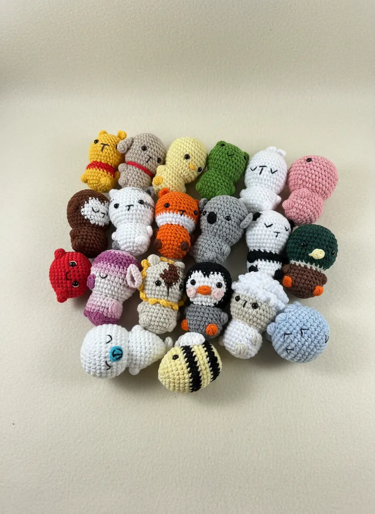 El Yapımı Tığ İşi Amigurumi Hayvan Figürleri 20'li Minigurumi Seti