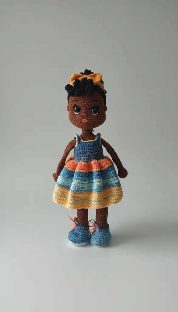 El Yapımı Tığ İşi Amigurumi Oyuncak Bebek - 35 cm Boyunda Mavi Elbiseli